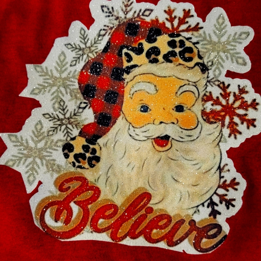 New! Custom glittery Santa shirt Christmas Xmas Women's Leopard Buffalo Plaid